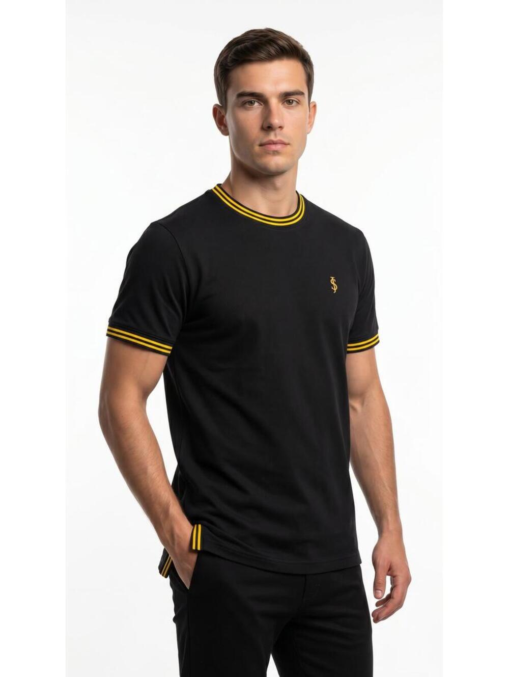 Scott James Men's Crewneck Tee Black Gold Tipped Short Sleeve Size XL